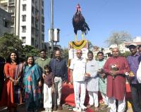 Shri Bahuchar Mata Chowk Renovated at Bhulabhai Park; Rooster Sculpture Made from 2000 kg Waste Metal Unveiled
