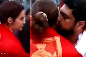 Netizens rap 'Adipurush' director for kissing Kriti on the cheek at Tirupati temple
