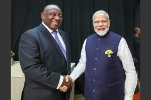 PM Modi holds bilateral discussions with South African president Cyril Ramaphosa