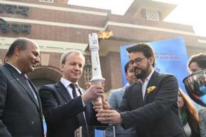 Sports Minister Anurag Thakur hands over Chess Olympiad Torch to Budapest