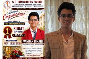 Surat: Vandan Bihani becomes city topper after CBSE re-evaluation, achieving first rank with 99.20% marks